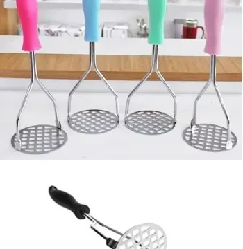 Renkli Plastik Saplı Paslanmaz Metal Patates Ezici Püre Yapıcı