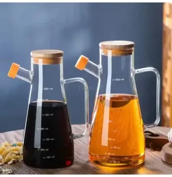 Üç Parça  Sızdırmaz Bambu Kapaklı Borosilikat Cam Yağdanlık Seti 900 Ml