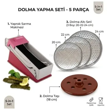 Yaprak Dolma Sarma Seti - 18 cm Dolma Taşı - Yaprak Sarma Makinesi - 20/22/24 cm Dolma Altlığı