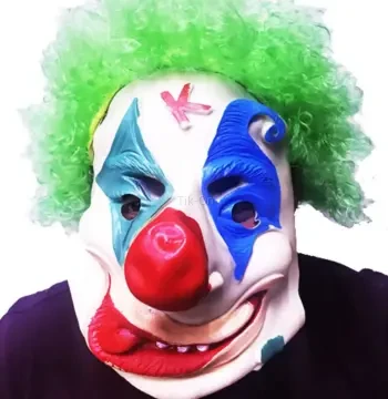 Yeşil Renk Afro Bonus Peruklu Palyaço Lateks Et Maske