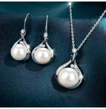 Lovina İnci set Gümüş kaplama kolye ve bileklik 2 li set