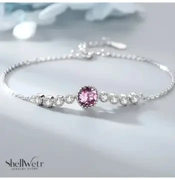 Melody 925 Gümüş kadın bileklik pembe taş detaylı, ayarlanabilir şık bileklik