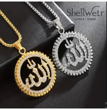 Parlak Taşlı “Allah” Yazılı Gümüş Kaplama Kadın Kolye | Zarif & Anlamlı Manevi Tasarım shwtasallahkly, 45 x 48