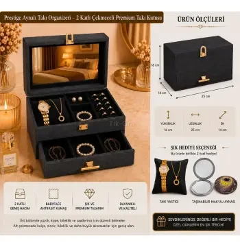 Prestige Aynalı Takı Organizeri – 2 Katlı Çekmeceli Premium Takı Kutusu