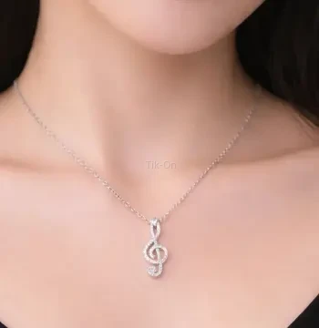 Sol Anahtarı Kolye | 925 Ayar Gümüş | Taşlı | Müzik & Zarafetin Simgesi