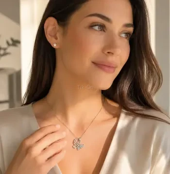 Kadın Kolye Set Marıposa 925 Ayar Gümüş Zincir Kadın Kolye Küpe Set Kadın Hediyelik Set