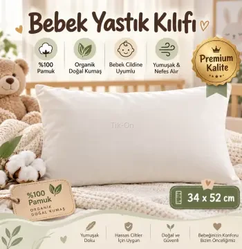 Organik Pamuk Bebek Yastık Kılıfı 34x52 cm – %100 Pamuk, Yumuşak Dokulu, Nefes Alabilen Doğal Kumaş