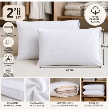 Derin %100 Pamuklu, Nefes Alabilen, Fermuarlı Tekstil Saklama Hurcu/ Yastık KIlıfı/Dolgusuz – 50×70 cm