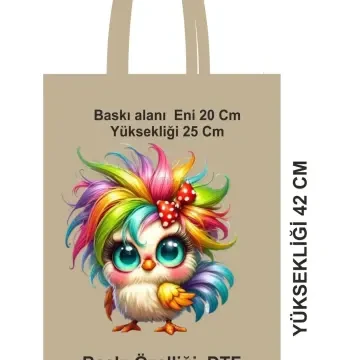 Saplı Ham Bez Poşet Çanta 30x42 Baskılı