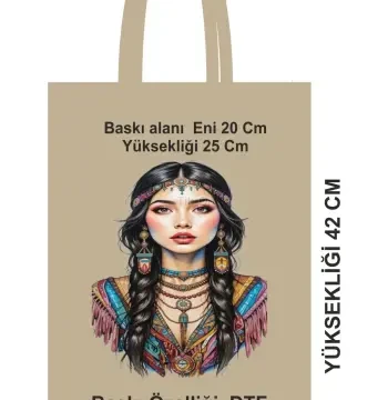 Saplı Pamuk Bez Poşet – 30x42 cm, Çevreci, DTF Baskılı